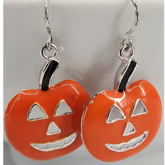 Jack-O-Lantern drop dangle Halloween Earrings Pumpkin Enamel hook - Picture 6 of 7